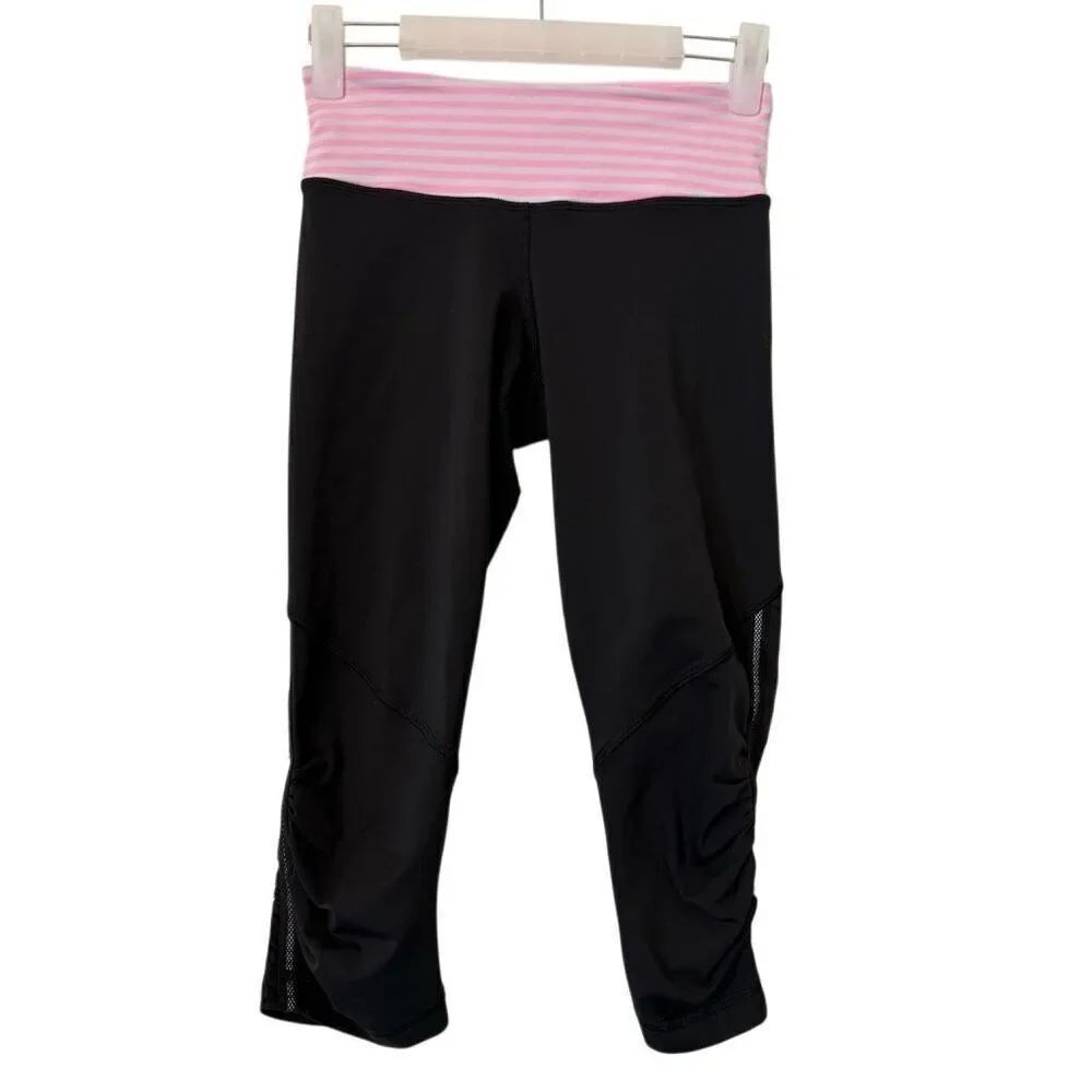 Lululemon Run For Your Life Crop Mesh Panel Scrunch Leggings Black Pink Size 4